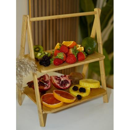 Doğal Bambu 2 Katlı Sunum Servis Tabağı (38x33 cm)